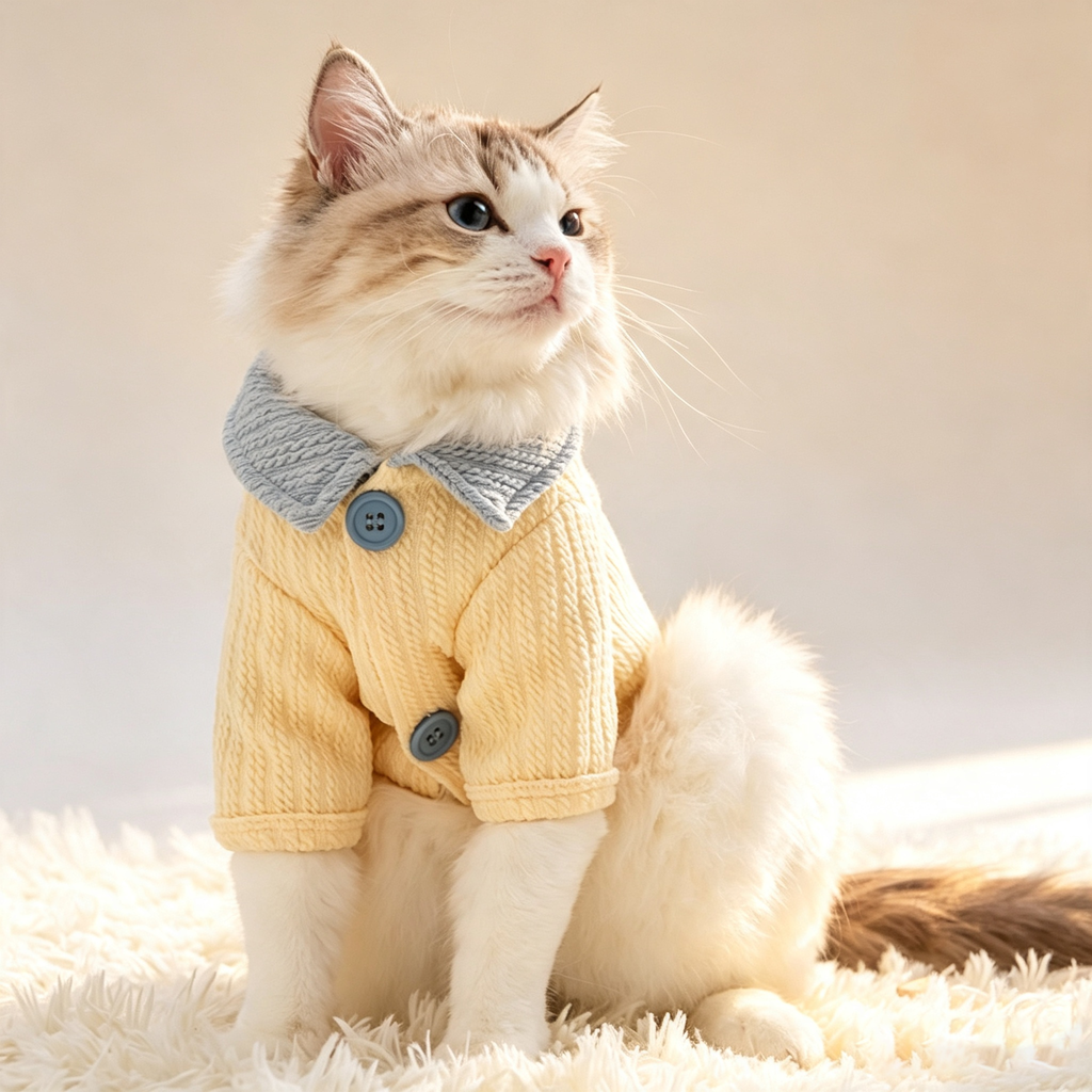Color Block Collar Pet Knit Shirt