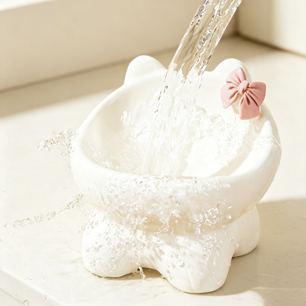 Cute Bow Cat Ear Ceramic Cat Bowl