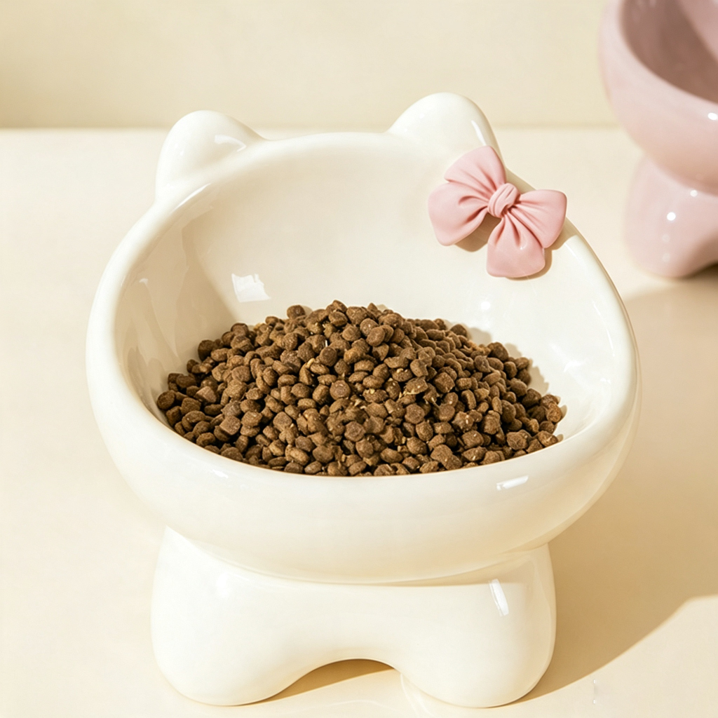 Cute Bow Cat Ear Ceramic Cat Bowl